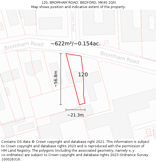 120, BROMHAM ROAD, BEDFORD, MK40 2QN: Plot and title map