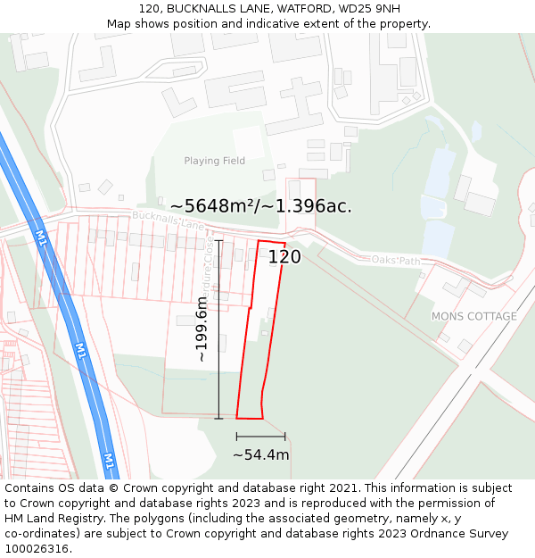 120, BUCKNALLS LANE, WATFORD, WD25 9NH: Plot and title map