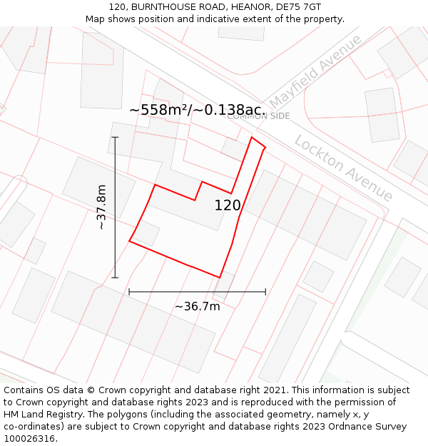 120, BURNTHOUSE ROAD, HEANOR, DE75 7GT: Plot and title map