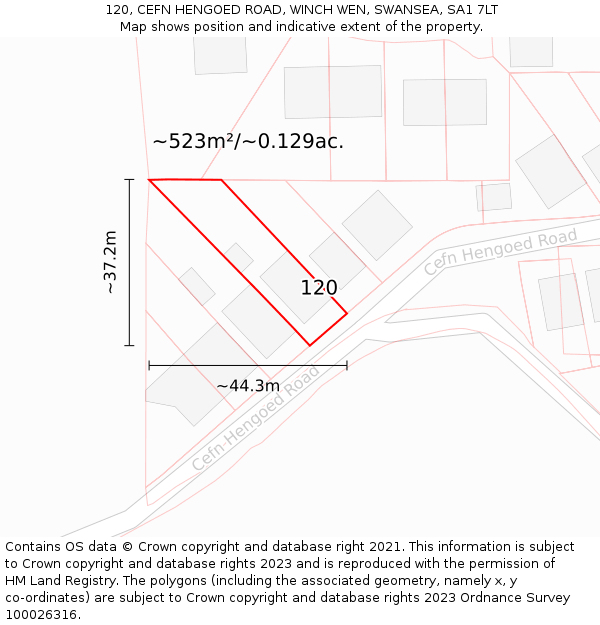 120, CEFN HENGOED ROAD, WINCH WEN, SWANSEA, SA1 7LT: Plot and title map