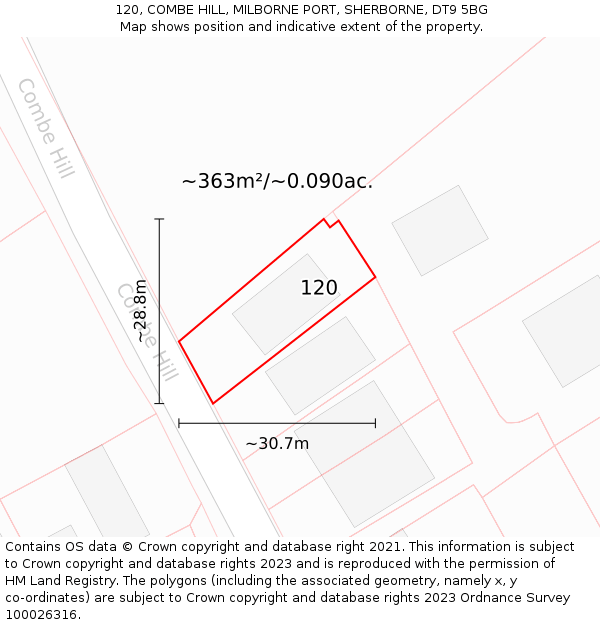 120, COMBE HILL, MILBORNE PORT, SHERBORNE, DT9 5BG: Plot and title map