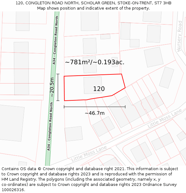 120, CONGLETON ROAD NORTH, SCHOLAR GREEN, STOKE-ON-TRENT, ST7 3HB: Plot and title map