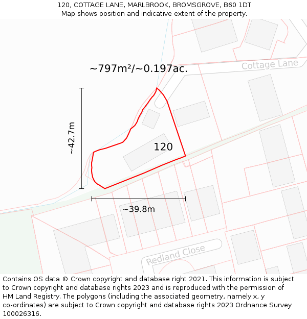 120, COTTAGE LANE, MARLBROOK, BROMSGROVE, B60 1DT: Plot and title map