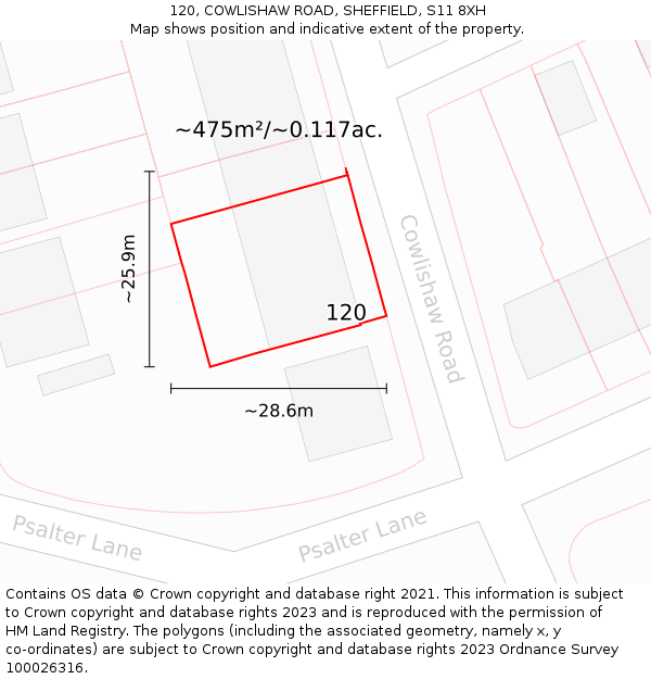 120, COWLISHAW ROAD, SHEFFIELD, S11 8XH: Plot and title map