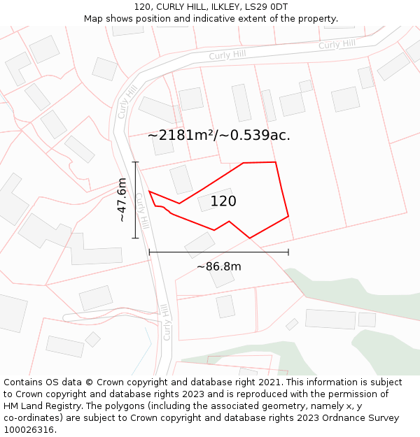 120, CURLY HILL, ILKLEY, LS29 0DT: Plot and title map