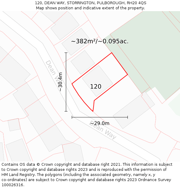 120, DEAN WAY, STORRINGTON, PULBOROUGH, RH20 4QS: Plot and title map