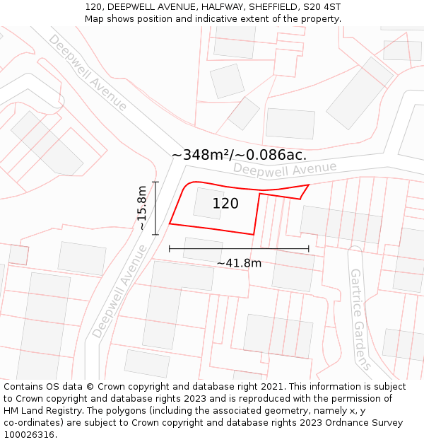 120, DEEPWELL AVENUE, HALFWAY, SHEFFIELD, S20 4ST: Plot and title map