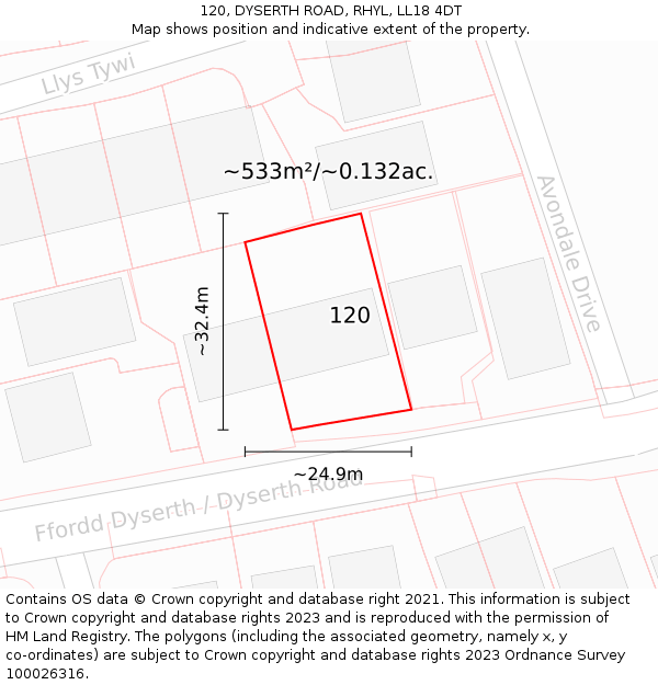 120, DYSERTH ROAD, RHYL, LL18 4DT: Plot and title map