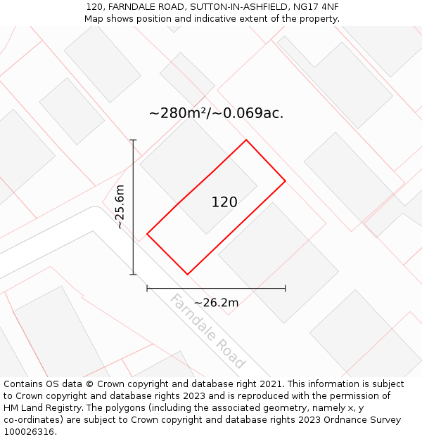 120, FARNDALE ROAD, SUTTON-IN-ASHFIELD, NG17 4NF: Plot and title map