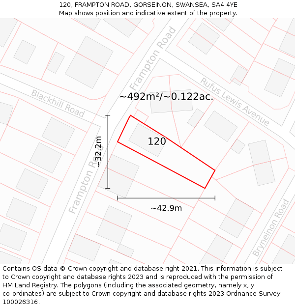 120, FRAMPTON ROAD, GORSEINON, SWANSEA, SA4 4YE: Plot and title map