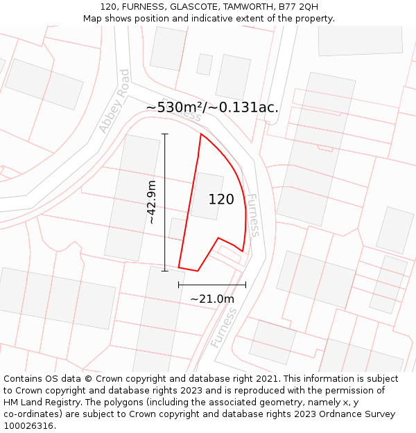 120, FURNESS, GLASCOTE, TAMWORTH, B77 2QH: Plot and title map