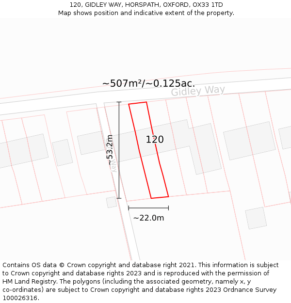 120, GIDLEY WAY, HORSPATH, OXFORD, OX33 1TD: Plot and title map