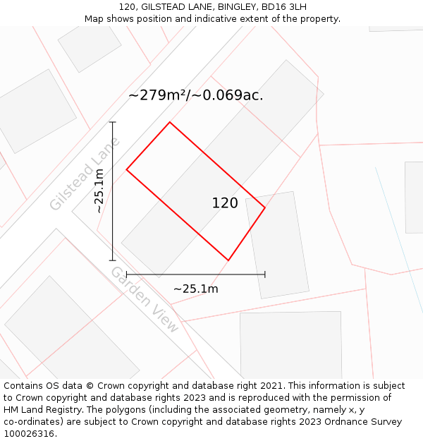 120, GILSTEAD LANE, BINGLEY, BD16 3LH: Plot and title map