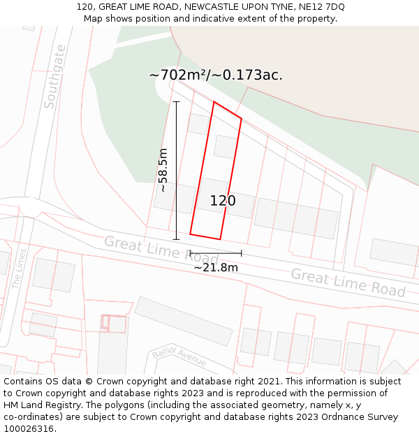 120, GREAT LIME ROAD, NEWCASTLE UPON TYNE, NE12 7DQ: Plot and title map