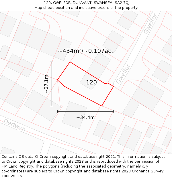 120, GWELFOR, DUNVANT, SWANSEA, SA2 7QJ: Plot and title map