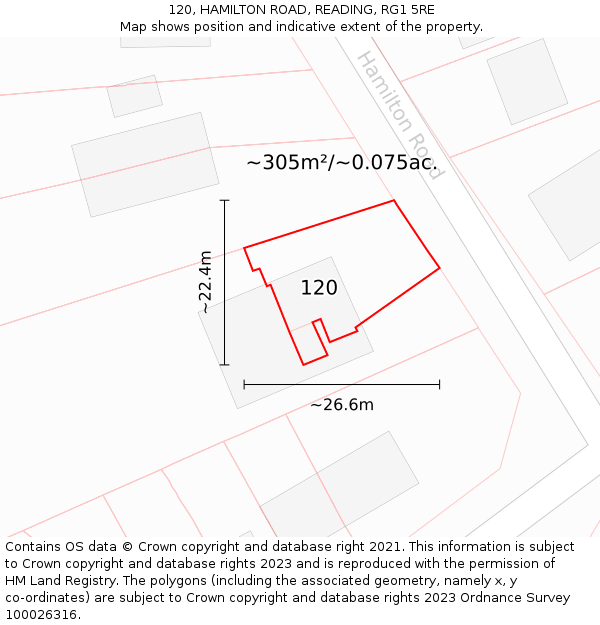 120, HAMILTON ROAD, READING, RG1 5RE: Plot and title map