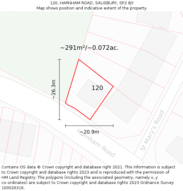 120, HARNHAM ROAD, SALISBURY, SP2 8JY: Plot and title map