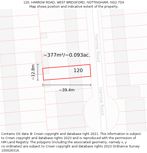 120, HARROW ROAD, WEST BRIDGFORD, NOTTINGHAM, NG2 7DX: Plot and title map