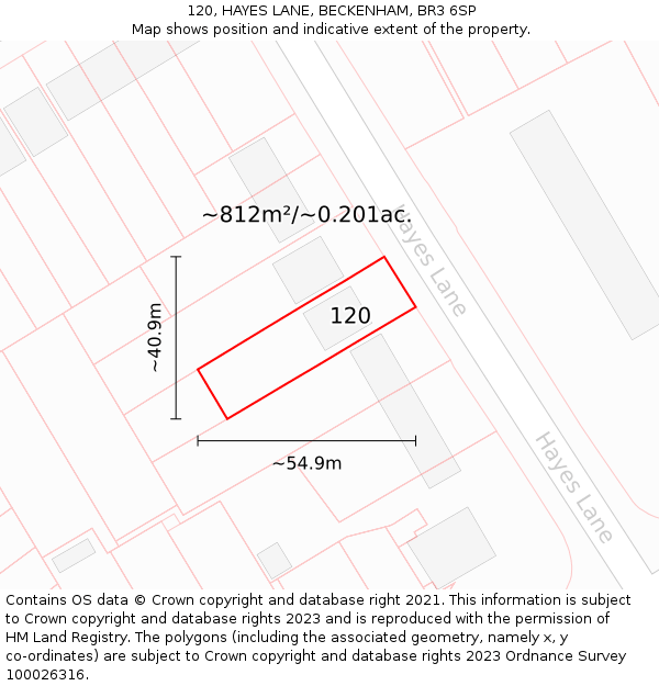 120, HAYES LANE, BECKENHAM, BR3 6SP: Plot and title map