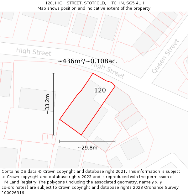 120, HIGH STREET, STOTFOLD, HITCHIN, SG5 4LH: Plot and title map