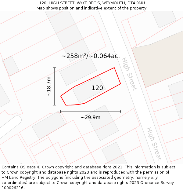 120, HIGH STREET, WYKE REGIS, WEYMOUTH, DT4 9NU: Plot and title map