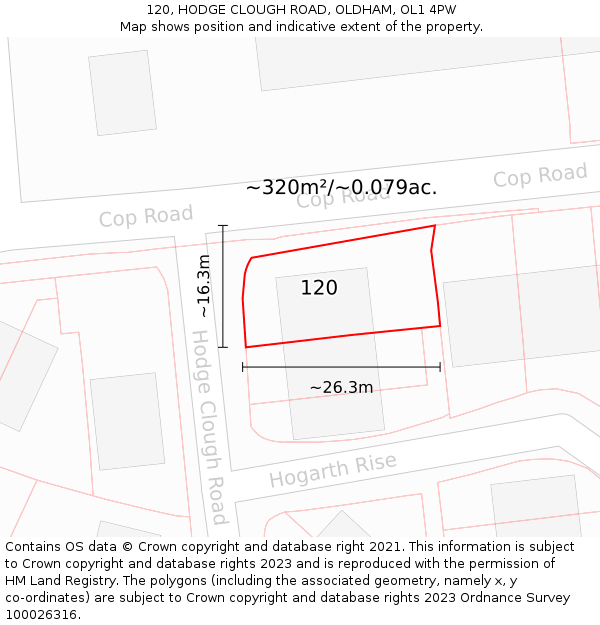 120, HODGE CLOUGH ROAD, OLDHAM, OL1 4PW: Plot and title map