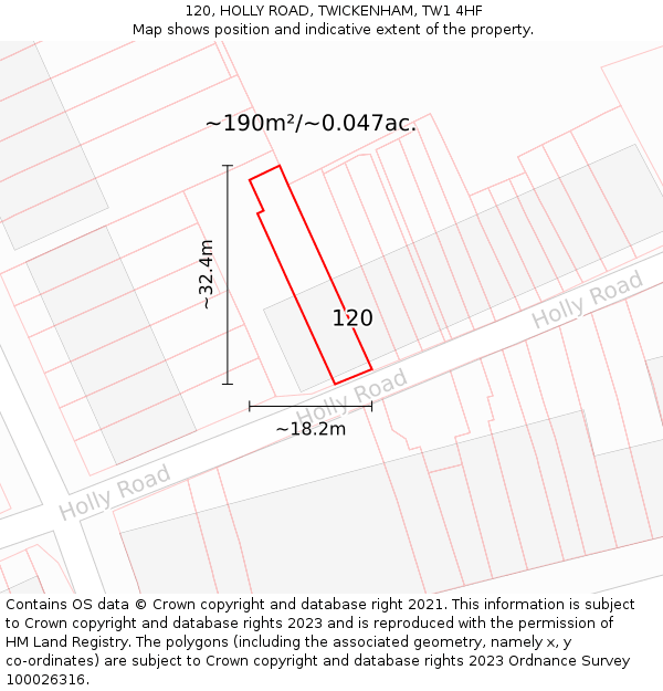 120, HOLLY ROAD, TWICKENHAM, TW1 4HF: Plot and title map