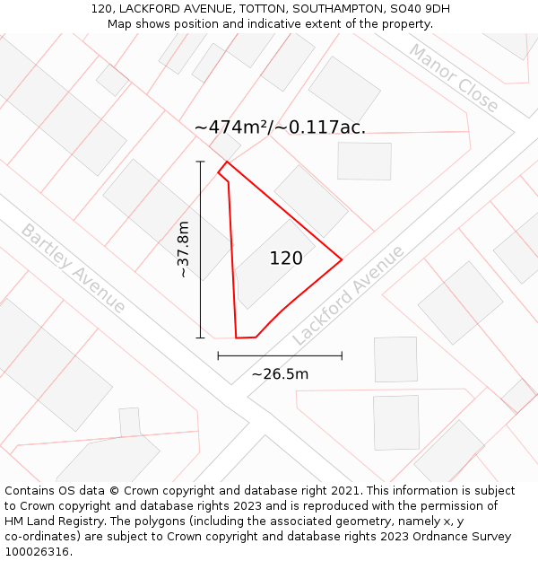 120, LACKFORD AVENUE, TOTTON, SOUTHAMPTON, SO40 9DH: Plot and title map