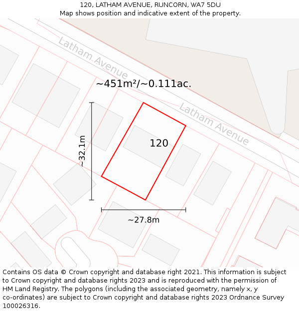 120, LATHAM AVENUE, RUNCORN, WA7 5DU: Plot and title map