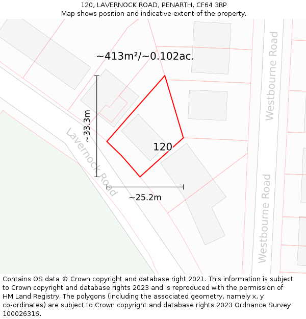 120, LAVERNOCK ROAD, PENARTH, CF64 3RP: Plot and title map