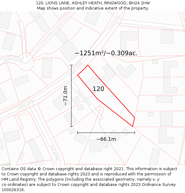 120, LIONS LANE, ASHLEY HEATH, RINGWOOD, BH24 2HW: Plot and title map