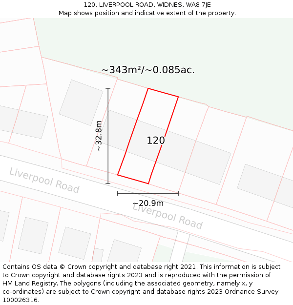 120, LIVERPOOL ROAD, WIDNES, WA8 7JE: Plot and title map