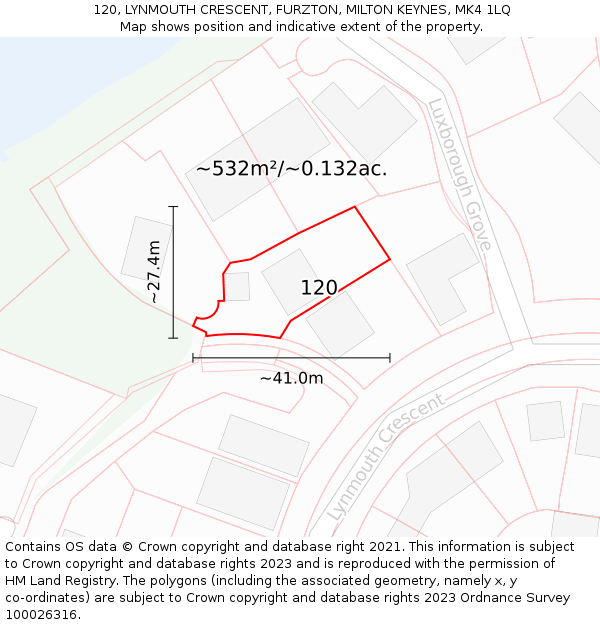 120, LYNMOUTH CRESCENT, FURZTON, MILTON KEYNES, MK4 1LQ: Plot and title map