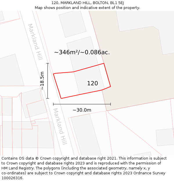 120, MARKLAND HILL, BOLTON, BL1 5EJ: Plot and title map