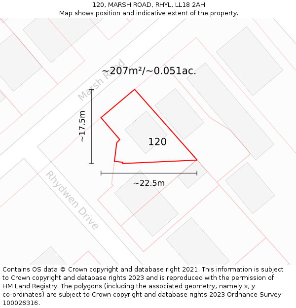 120, MARSH ROAD, RHYL, LL18 2AH: Plot and title map