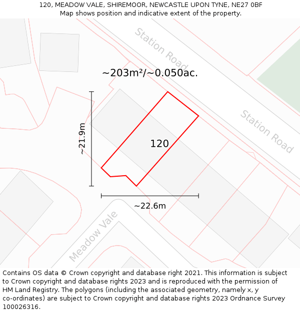 120, MEADOW VALE, SHIREMOOR, NEWCASTLE UPON TYNE, NE27 0BF: Plot and title map