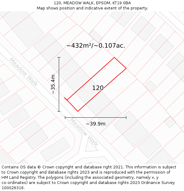 120, MEADOW WALK, EPSOM, KT19 0BA: Plot and title map