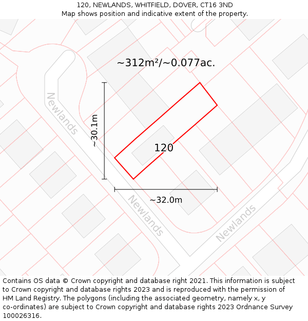 120, NEWLANDS, WHITFIELD, DOVER, CT16 3ND: Plot and title map