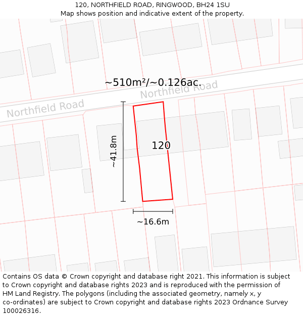 120, NORTHFIELD ROAD, RINGWOOD, BH24 1SU: Plot and title map