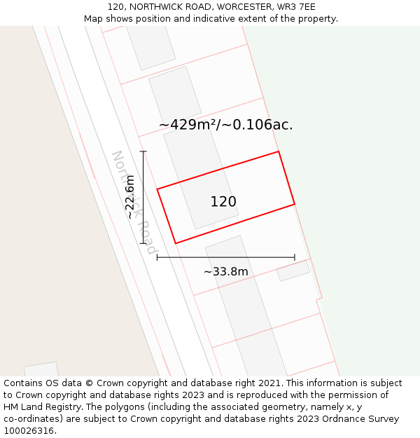 120, NORTHWICK ROAD, WORCESTER, WR3 7EE: Plot and title map