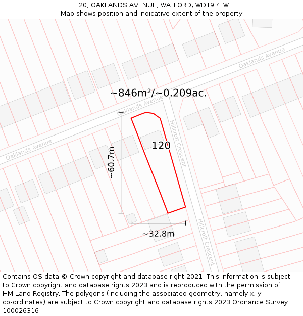 120, OAKLANDS AVENUE, WATFORD, WD19 4LW: Plot and title map