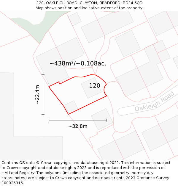 120, OAKLEIGH ROAD, CLAYTON, BRADFORD, BD14 6QD: Plot and title map