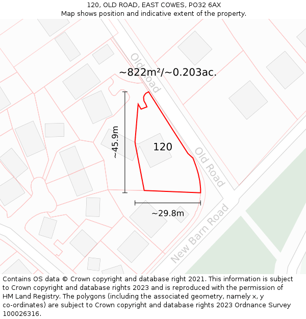 120, OLD ROAD, EAST COWES, PO32 6AX: Plot and title map