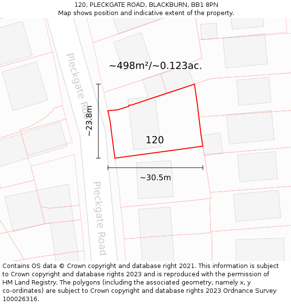 120, PLECKGATE ROAD, BLACKBURN, BB1 8PN: Plot and title map