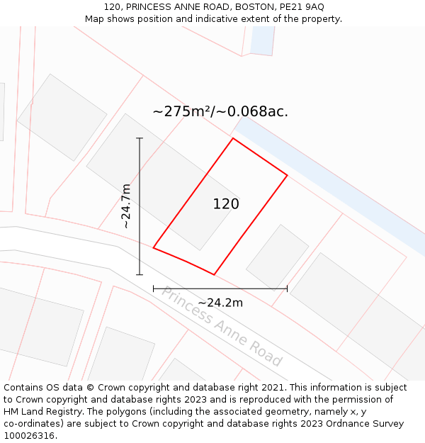 120, PRINCESS ANNE ROAD, BOSTON, PE21 9AQ: Plot and title map