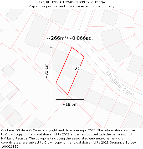 120, RHUDDLAN ROAD, BUCKLEY, CH7 3QA: Plot and title map