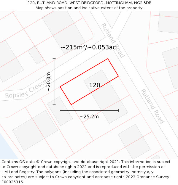 120, RUTLAND ROAD, WEST BRIDGFORD, NOTTINGHAM, NG2 5DR: Plot and title map