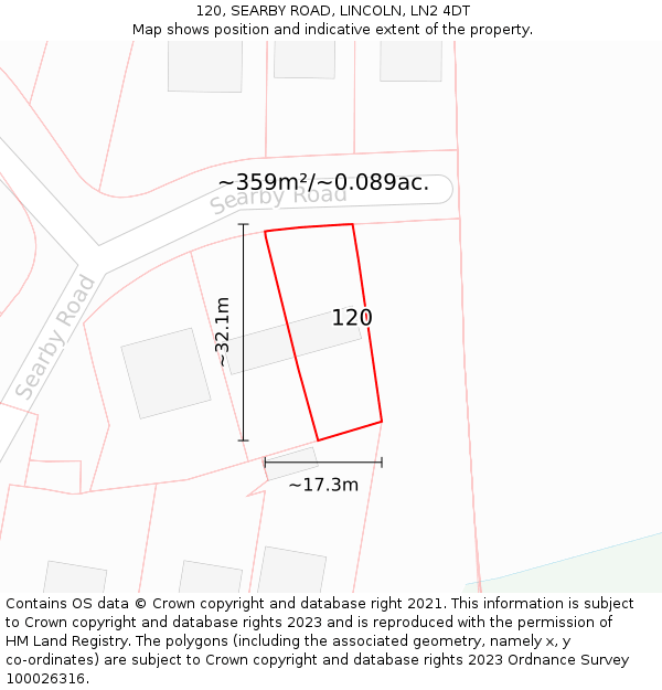 120, SEARBY ROAD, LINCOLN, LN2 4DT: Plot and title map