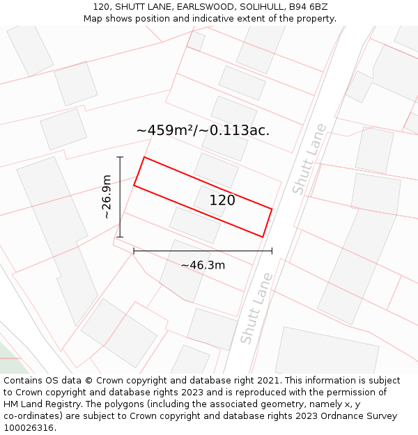 120, SHUTT LANE, EARLSWOOD, SOLIHULL, B94 6BZ: Plot and title map