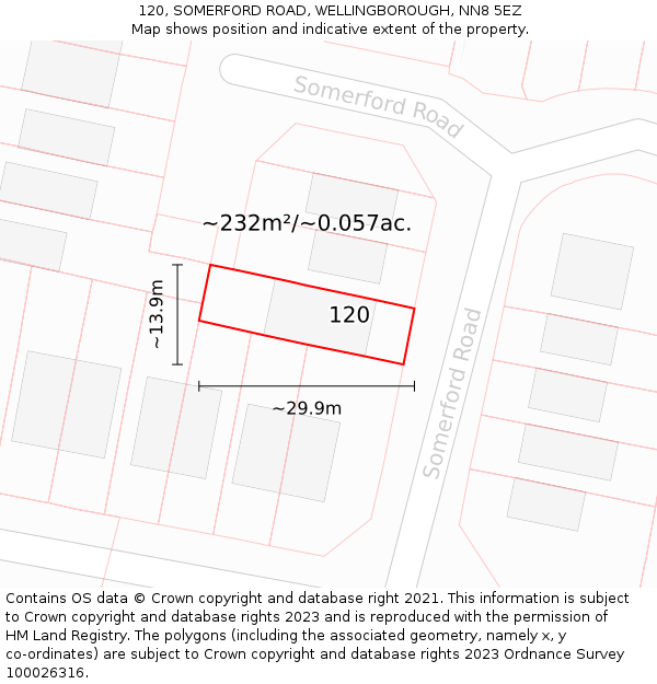 120, SOMERFORD ROAD, WELLINGBOROUGH, NN8 5EZ: Plot and title map